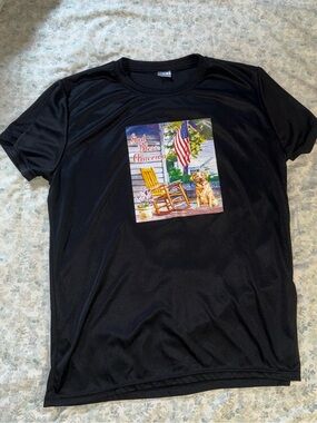 Black Men's Graphic Tee with Patriotic Porch Print